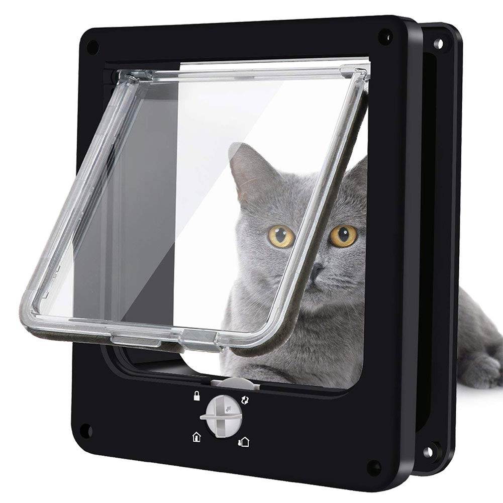 4-Way Gatera, Puerta Mosquitera, Puerta para Mascotas Magnético Rotatorio con 4 Vías De Bloqueo De Los Gatos, Gatitos Gatitos, Puerta para Mascotas Cómodo, Rápido De Instalación Universal