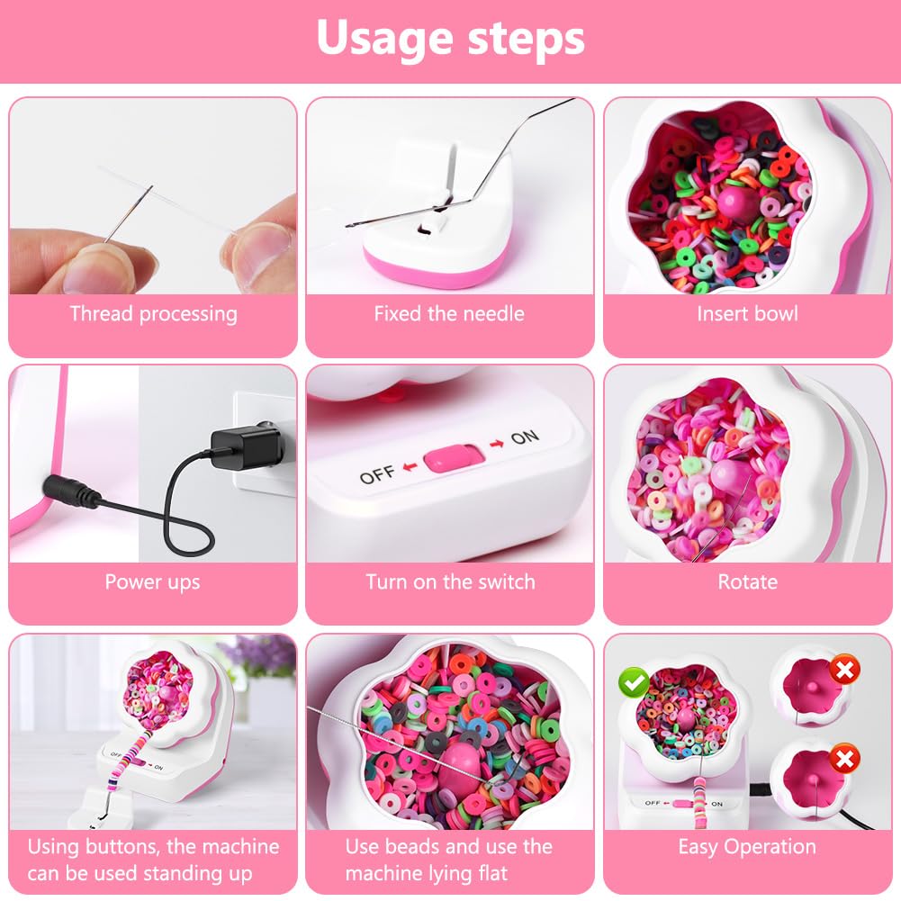 Machine à Enfiler Les Perles électrique - Bol Tournant Automatique - Pour Perles D'argile Et Bijoux DIY - Rose - 5