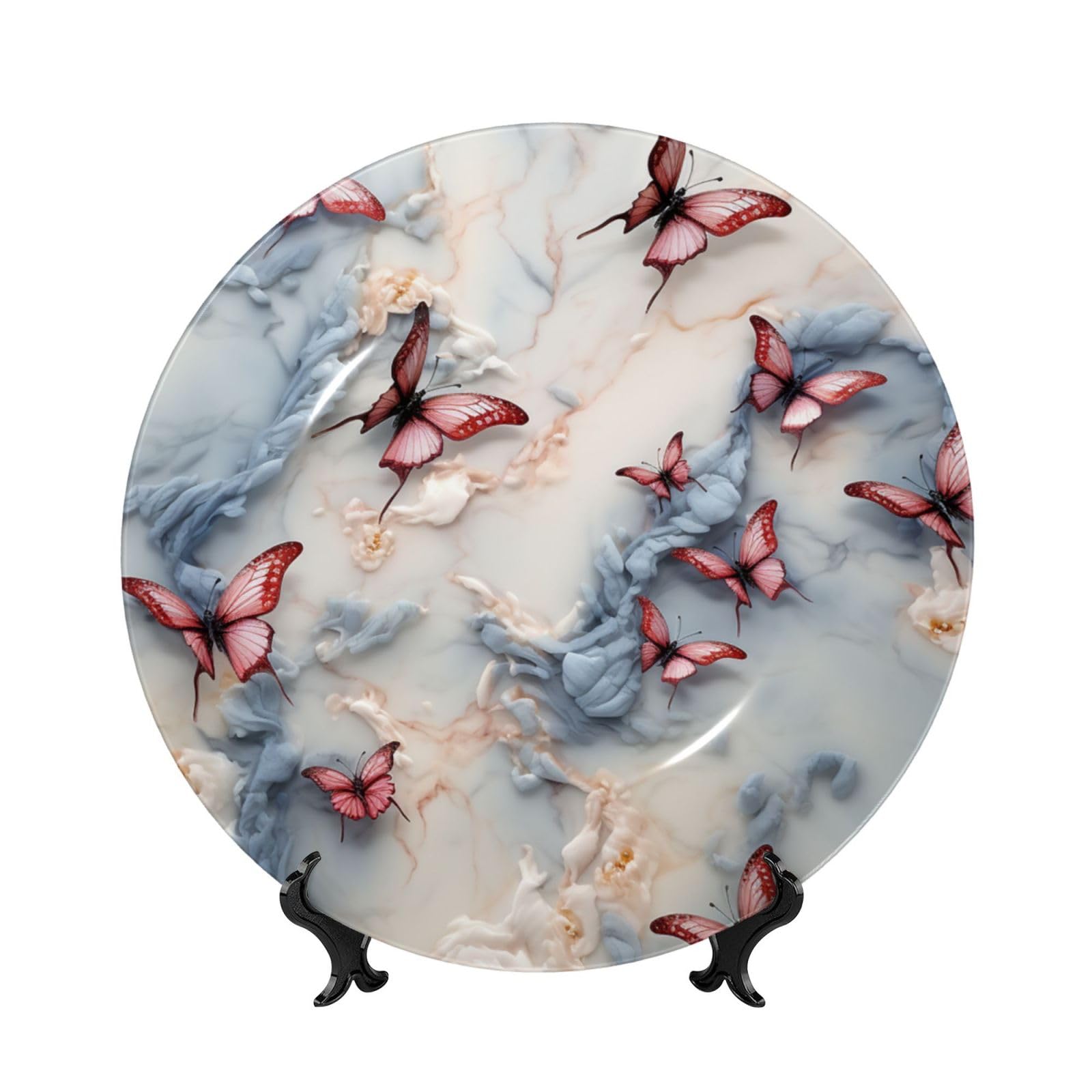 Assiette porcelaine marbre cadeau idéal ornement céramique fait main avec socle