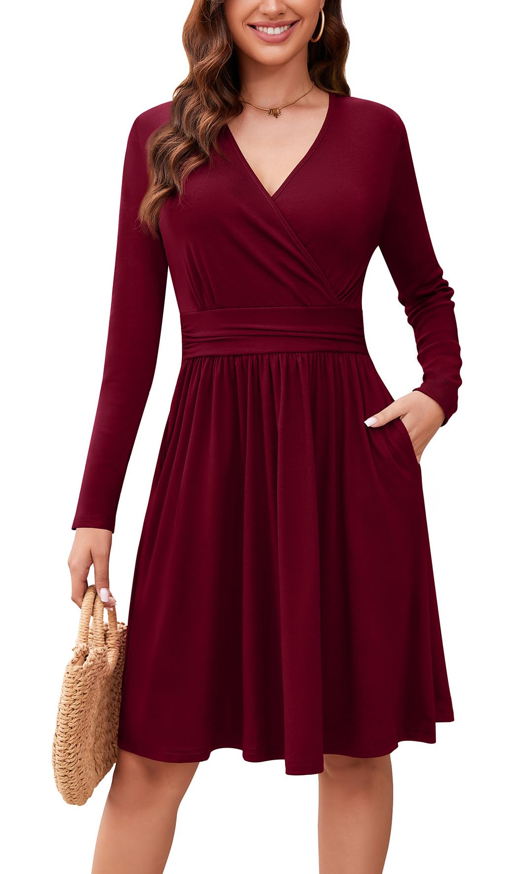 WEACZZY Womens Long Sleeve Casual Fall Dresses V-Neck Swing Floral Party Dress with Pockets 2025