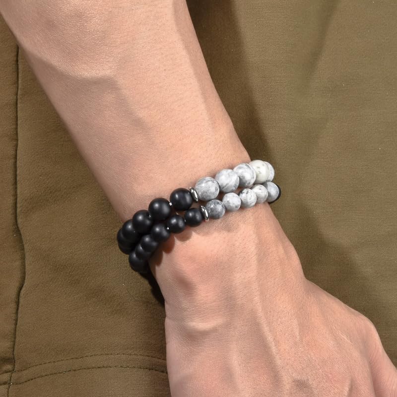 Miniatura 7 de RANKEEF - Pulsera de ojo de tigre para hombre, elástica, ajustable, cuentas de vidrio color negro, 516 de pulgada