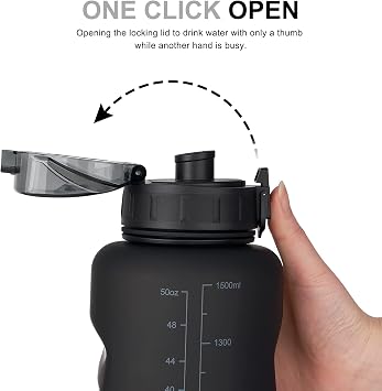 ADORIC Water Bottle 1.5L Leak Proof Drinks Bottle, BPA Free Tritan, Black | Leak-proof flip top sports bottle with filter, one-click open, ideal for gym, work, travel and cycling, hot or cold drinks