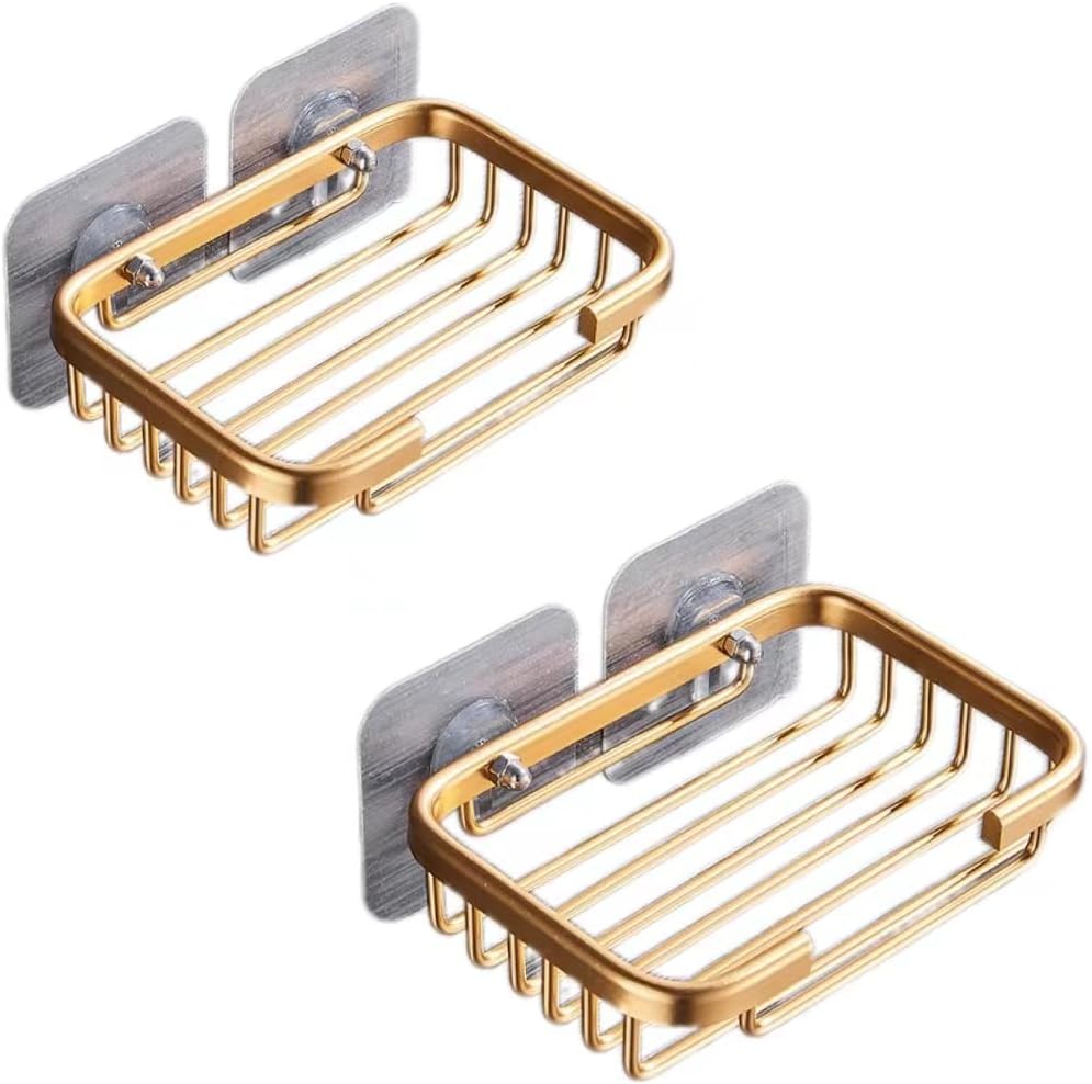 2Pcs Gold Bar Soap Holder, Stainless Steel Adhesive Soap Dish