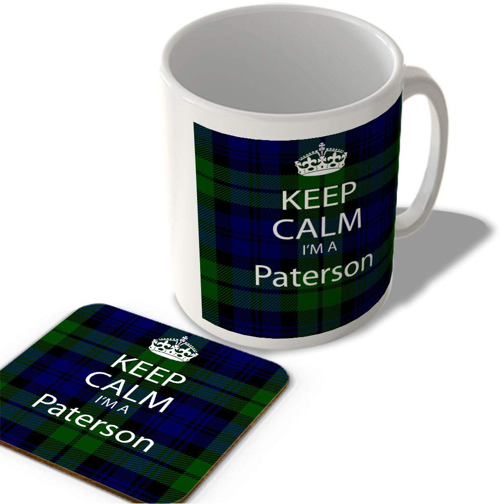 Mcmug White - Keep Calm I'm A Paterson - Scottish Clan Tartan - Mug And Coaster Set, Ceramic, 11Fl.oz.