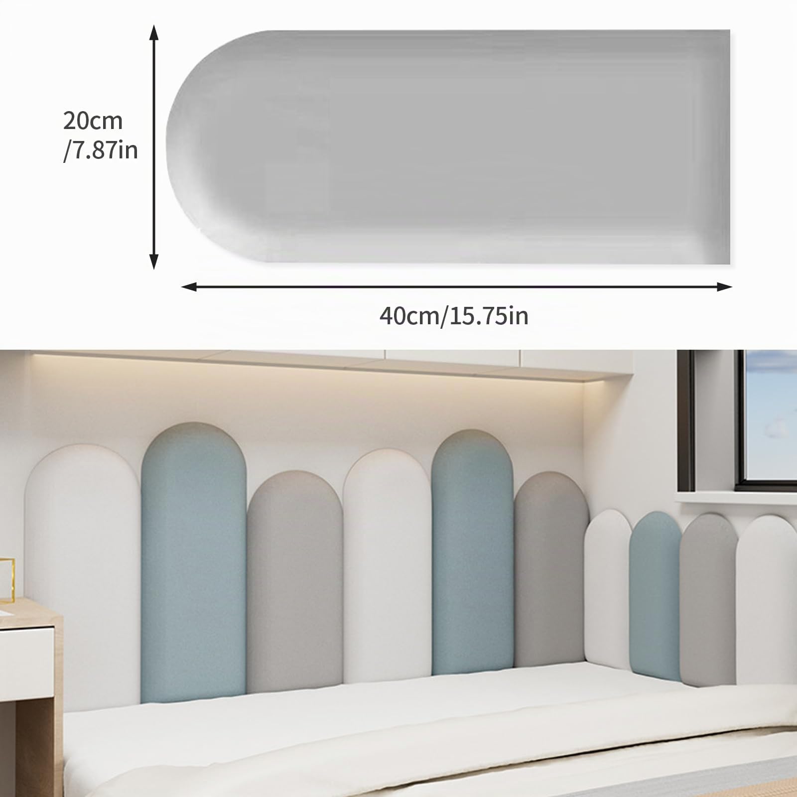 Panel de pared 3D pared, cabecero acolchado acolchado, poliuretano impermeable, para habitación infantil, panel anticolisiones (gris, 20 x 40'