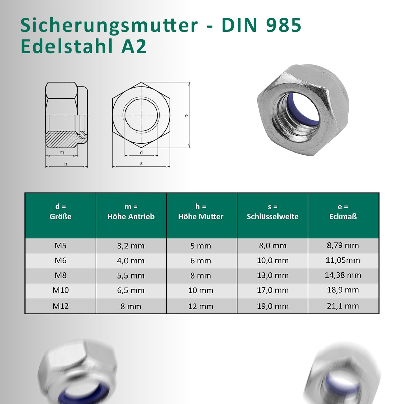 DSM – Viti a testa tonda M12 x 60 mm a norma DIN 603 – Dado di sicurezza M12 DIN 985 – Acciaio inox A2/V2A – Viti a testa tonda con attacco quadrato – Dadi autobloccanti con morsetto – 10 pezzi