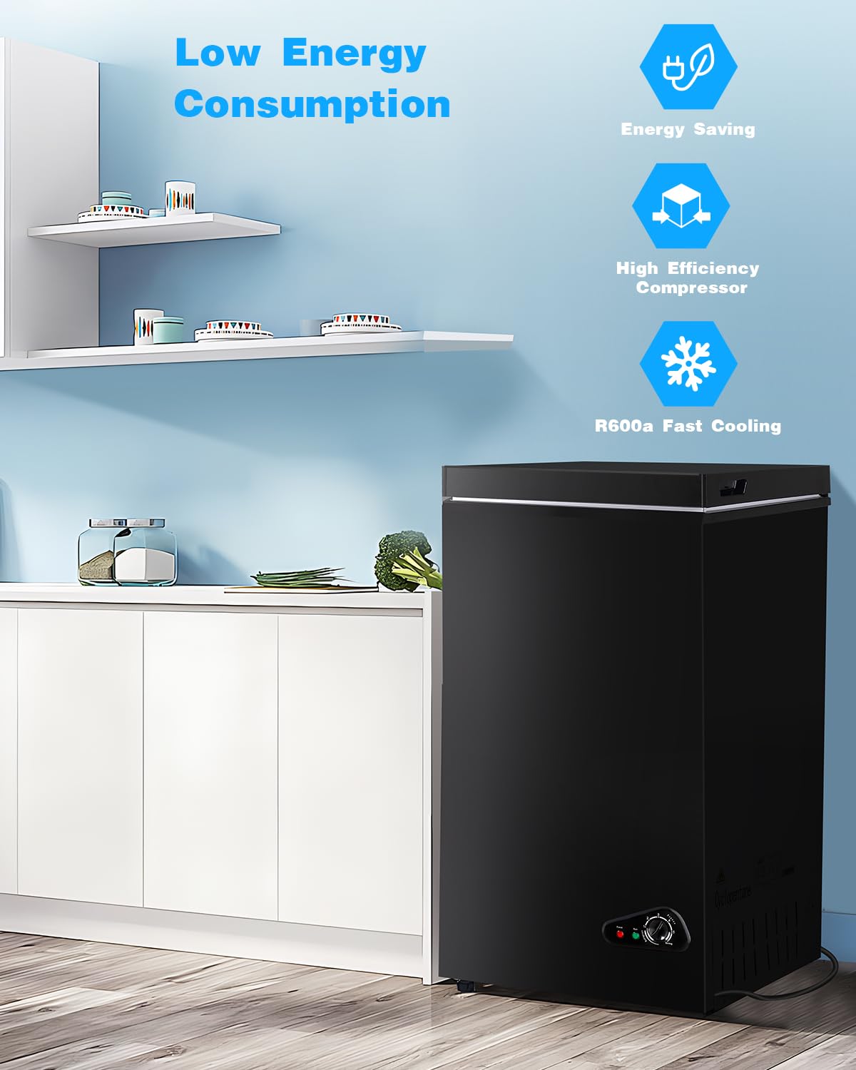 Iorbur Flg-100q 7.0 Cu.Ft Chest Freezer, Adjustable 7-Gear Temperature Control, With Removable Baskets, Deep Compact Freezer For Home, Kitchen, Garage, Office, Shop, Rvs - Black on Fridge.com - View 2