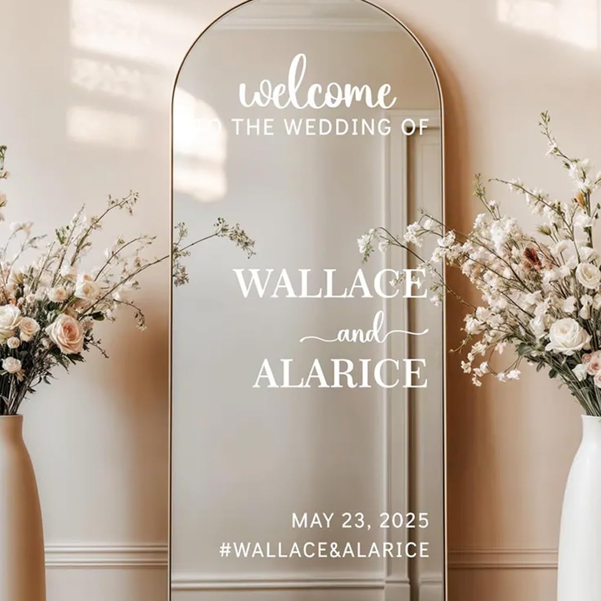 Personalized Wedding Mirror Decals, Welcome to Our Wedding Signs Stickers, Custom Name Date Engagement Party Vinyl Signs