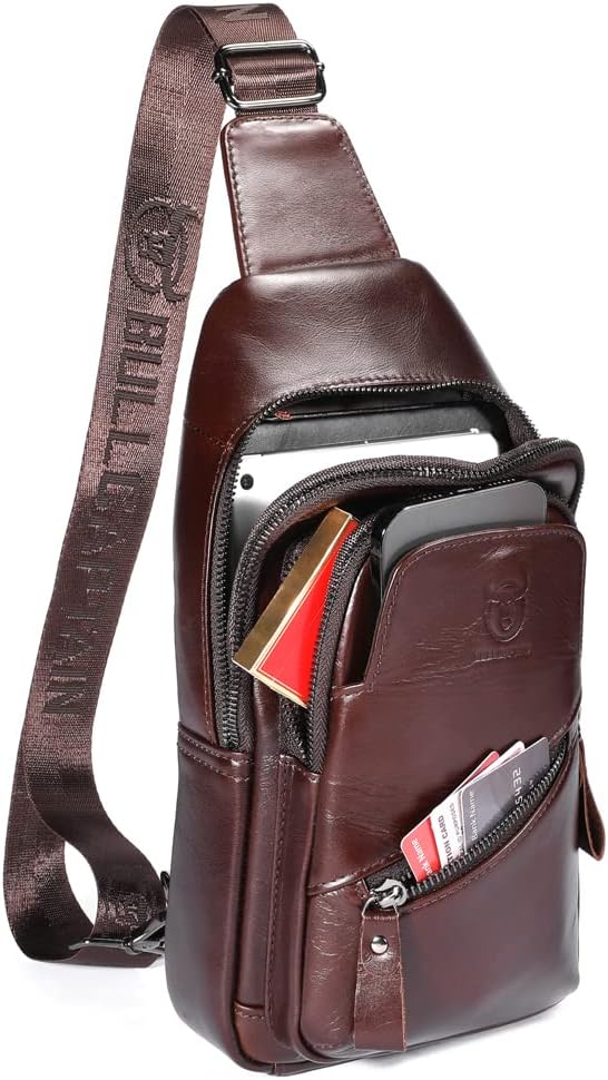 KPYWZER Vintage Leather Sling Bag Backpack for Men Crossbody Shoulder Chest Day Pack Backpacks - Image 6