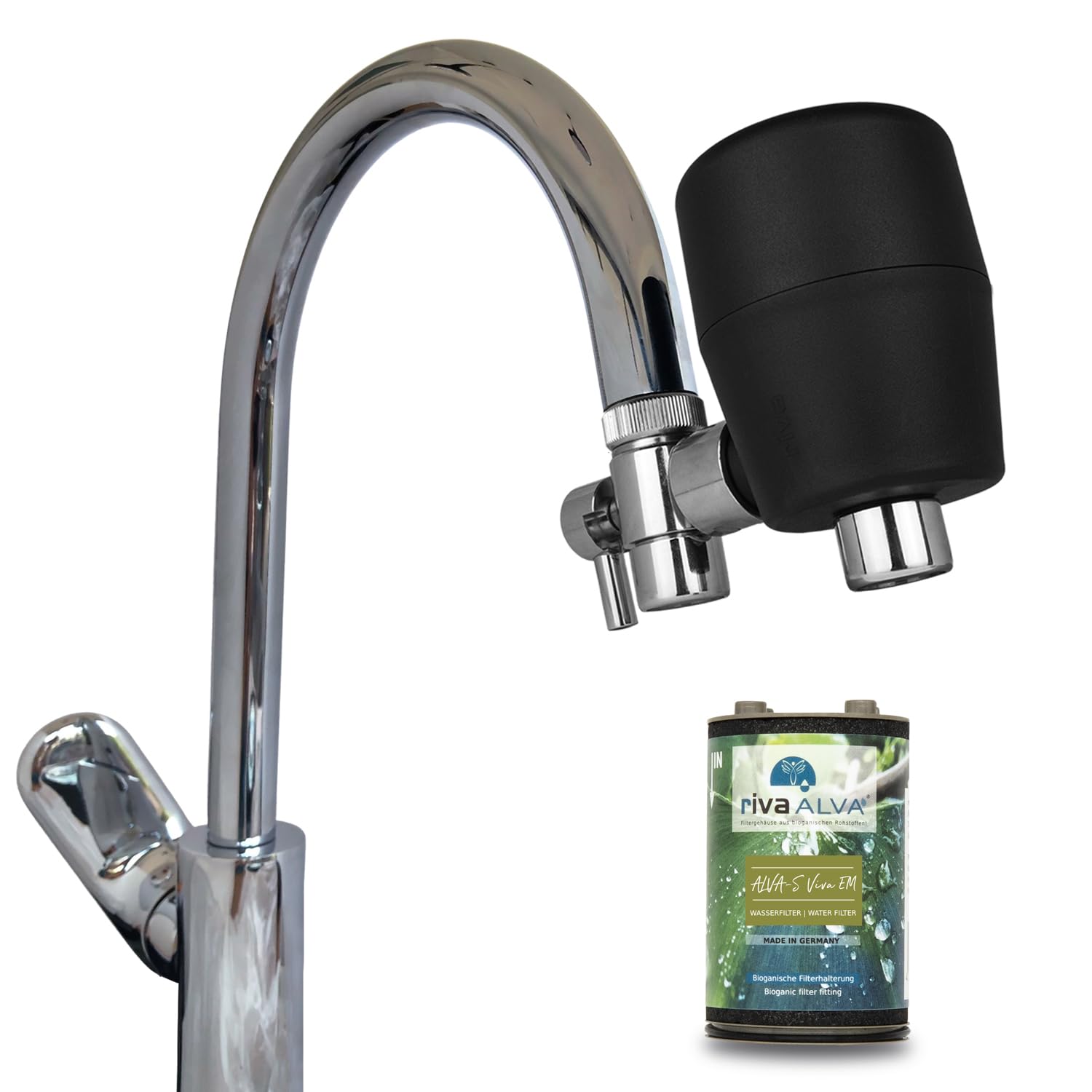 rivaALVA -S Viva EM - Filtro de agua con carbón activo en bloque y cerámica EM, filtro de sustancias nocivas y revitalización de agua para agua fría y caliente