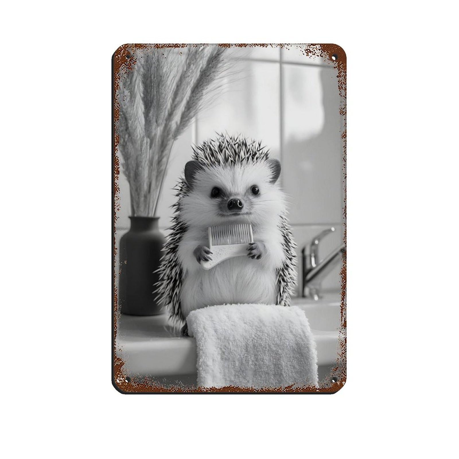 Cute Hedgehog, Adorable Animal Tin Sign Vintage Metal Pub Club Cafe Bar Home Wall Art Decoration Poster Retro 8x12inch(20x30cm)