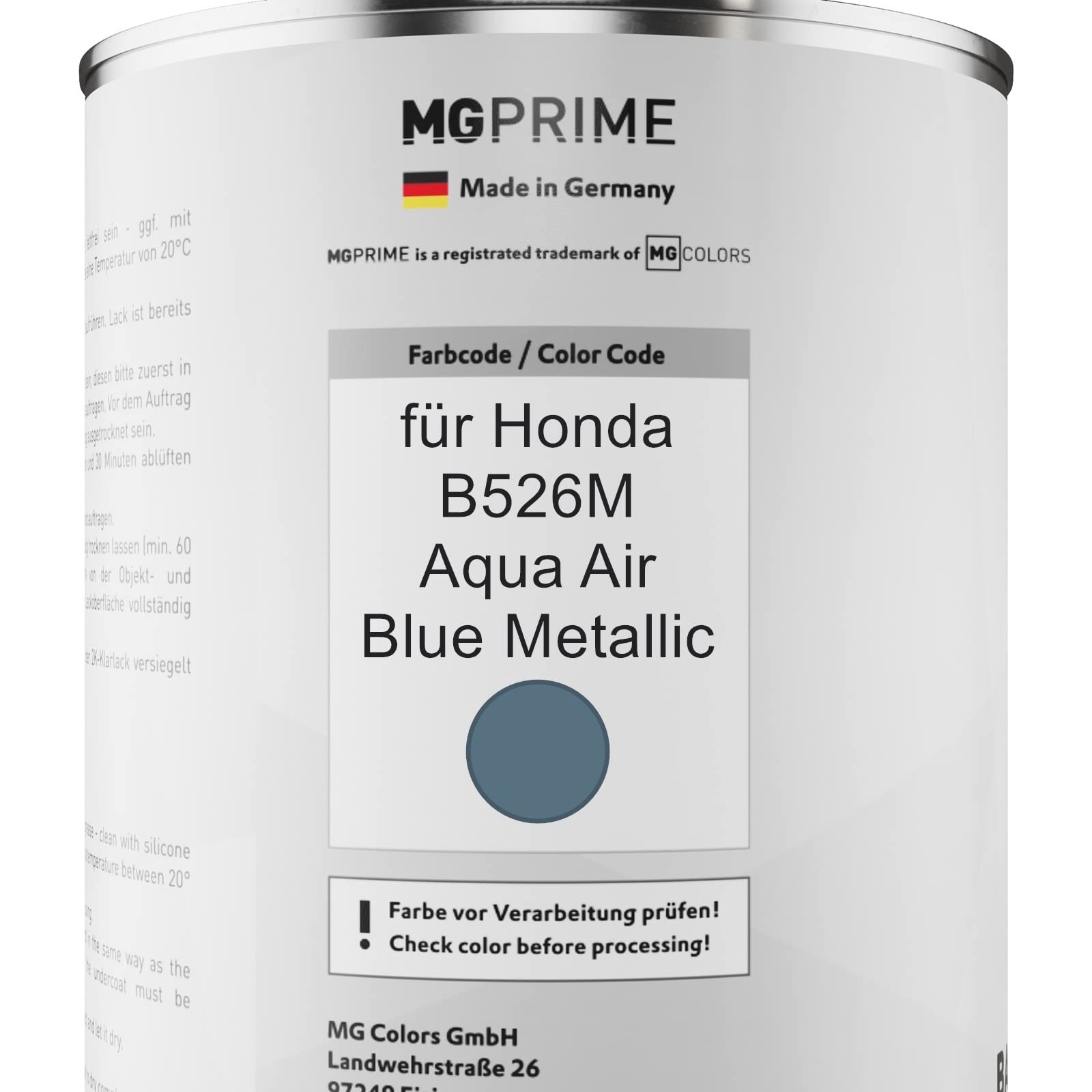 MG PRIME Lakier samochodowy Zestaw puszek dla Honda B526M Aqua Air Blue Metallic Lakier bazowy 2K Utwardzacz do lakieru bezbarwnego gotowy do natrysku 2,5L