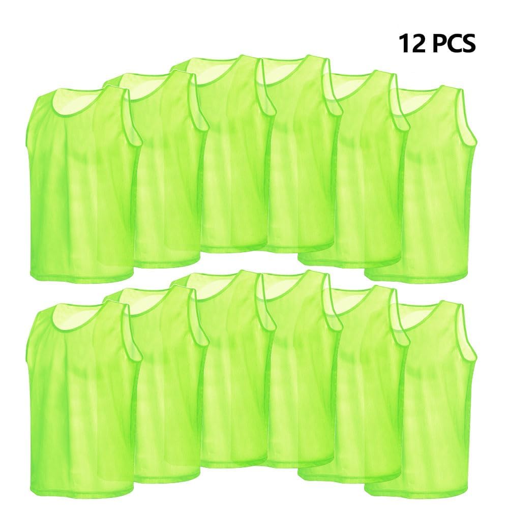 12 Pack Soccer Scrimmage Training Vests, 64 x 54cm /25.2 x 21.3in Team Pinnies Vests, Practice Vests Youth Pinnies for Sports Youth