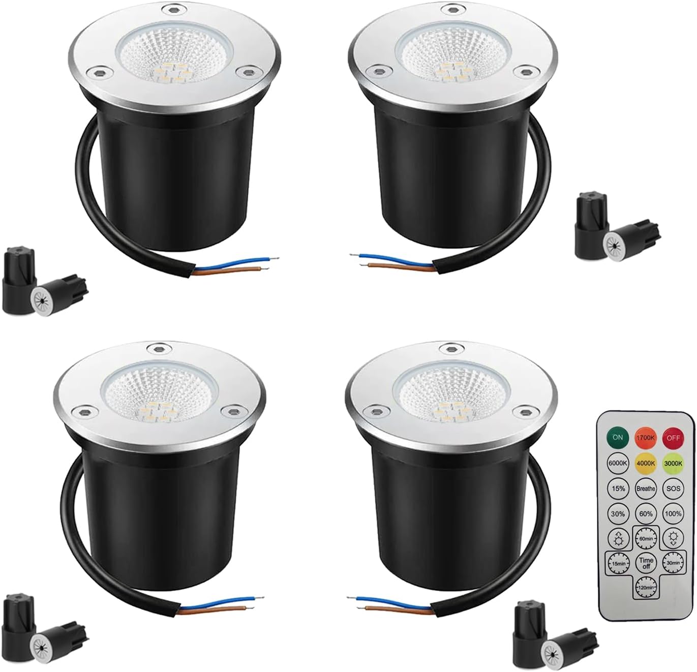 4 Pack 12V Low Voltage LED Well Lights, IP67 Waterproof Aluminum Landscape Lights with Remote, 1700K-6000K Dimmable Outdoor In-Ground Lights for Garden Lawn Patio Yard, for Designers, Home Decor