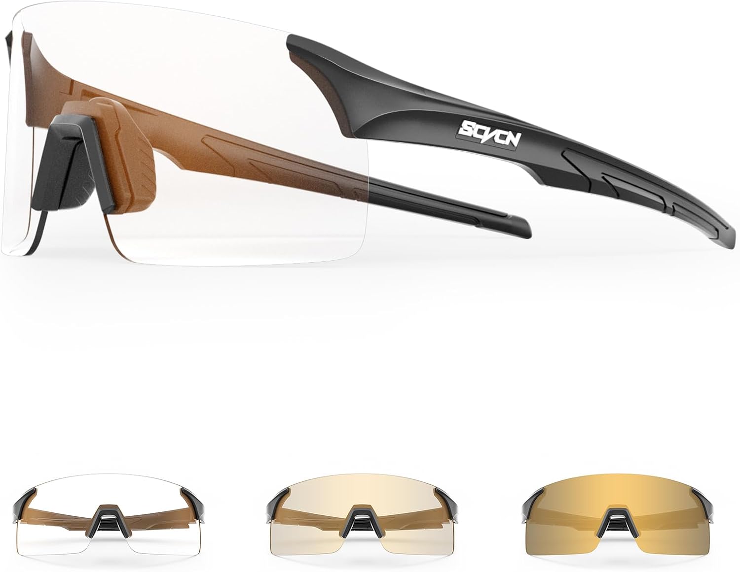 SCVCN Photochromic Cycling Glasses Frameless Sports sunglasses for Men Women - Ideal For Baseball, Bike, Golf, Running