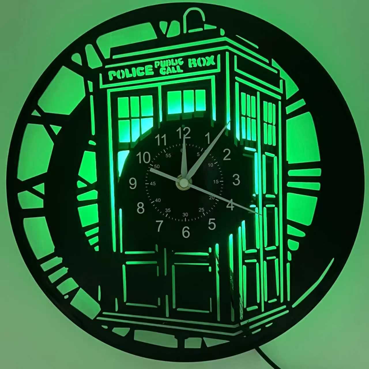 Vintage Vinyl Record Clock - Unique Kitchen Wall Decor - Retro Music Gift for Family - USA Style Home Art - Perfect for Christmas - Telephone Booth Style