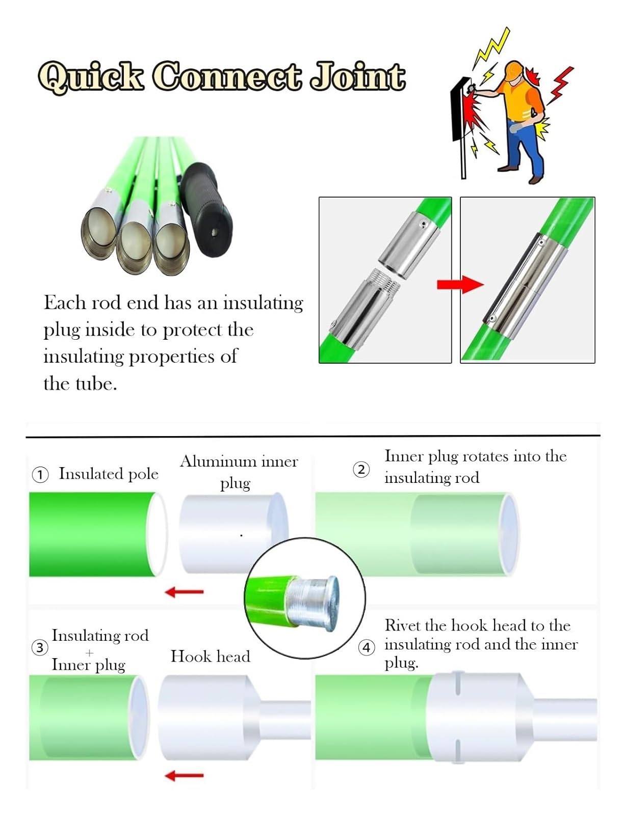 Zestaw haka ratunkowego, 16-calowy izolowany otwór elektryczny 1M dla elektryków, sprzętu ratunkowego, nośność 220 funtów (Red, 4,9 stóp / 1,5 m 35 kV)