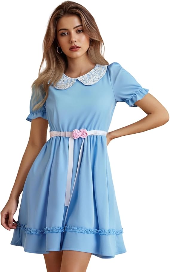 FeMereina Halloween Creepy Grady Twins Costume for Women Blue Babydoll Dress The Shining Twins Costume Halloween