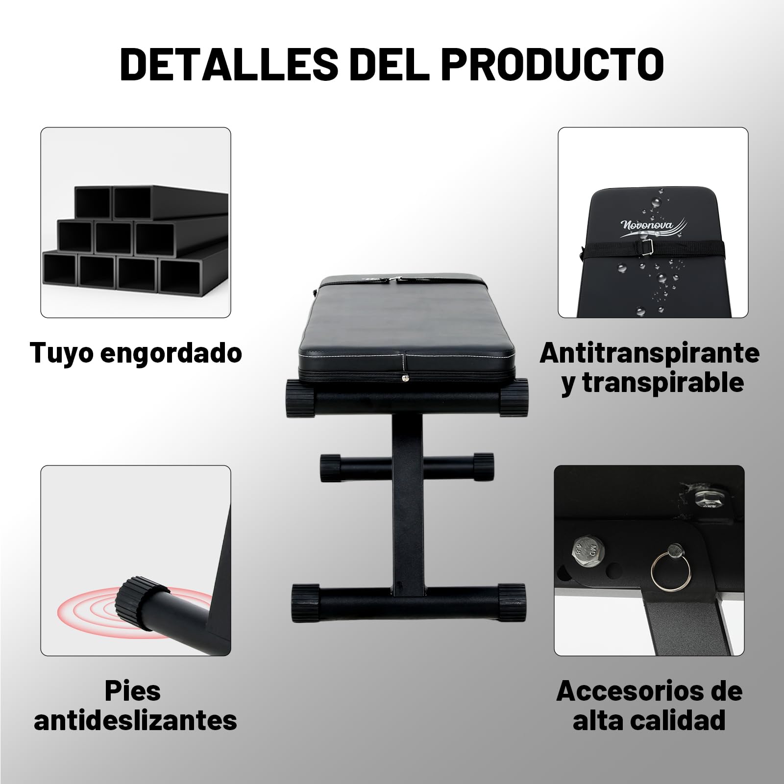 Banco Musculación plegable, Banco De Pesas Plano, armazón robusta y segura, cómodo acolchado Banco Abdominales carga máx. 150 kg