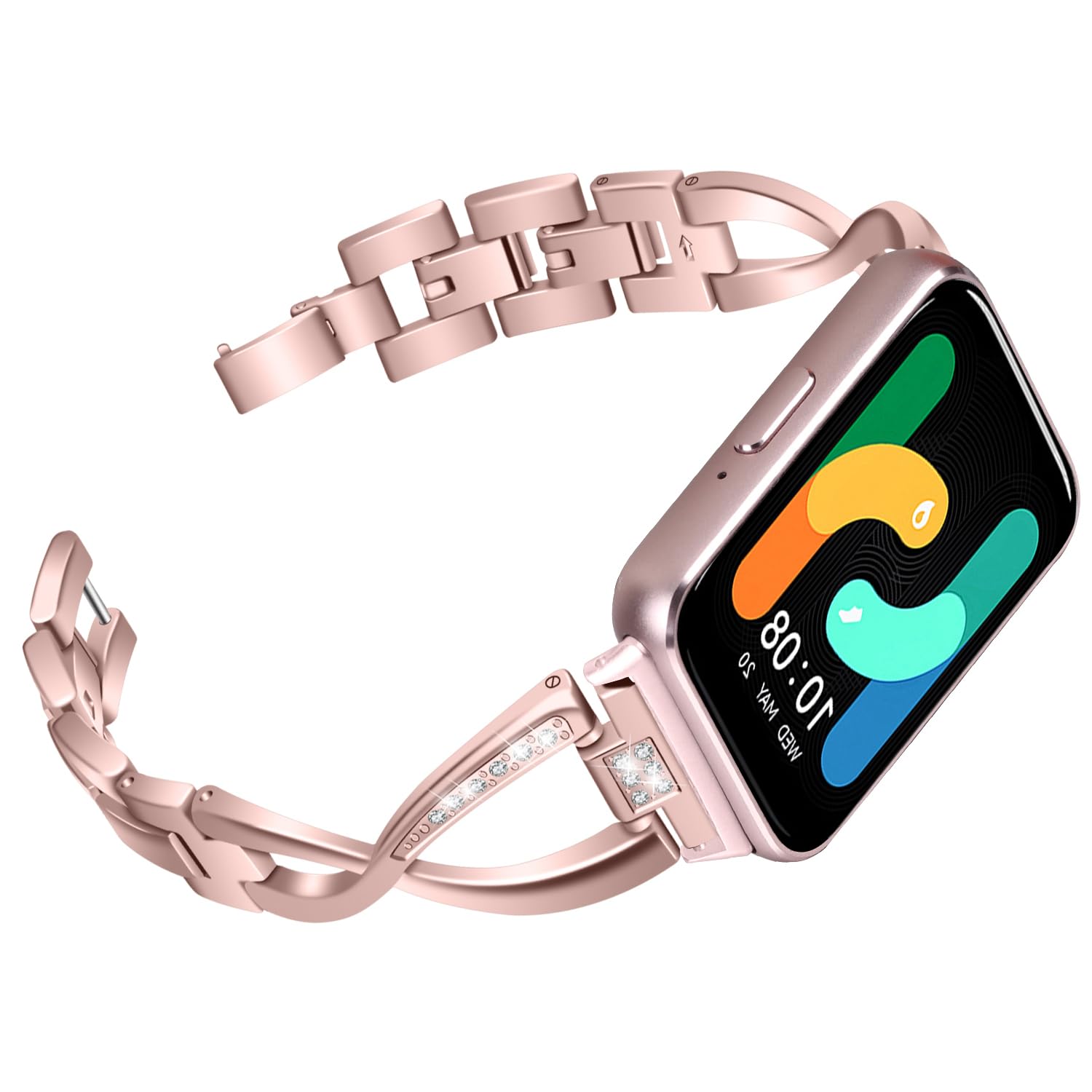 Strap for Samsung Galaxy Fit3 SM-R390 for Women, Slim Crystal Bling Glitter Diamond Rhinestones Jewelry Metal Bracelet Sport Wristband Replacement Watch Strap for Galaxy Fit 3 Rose