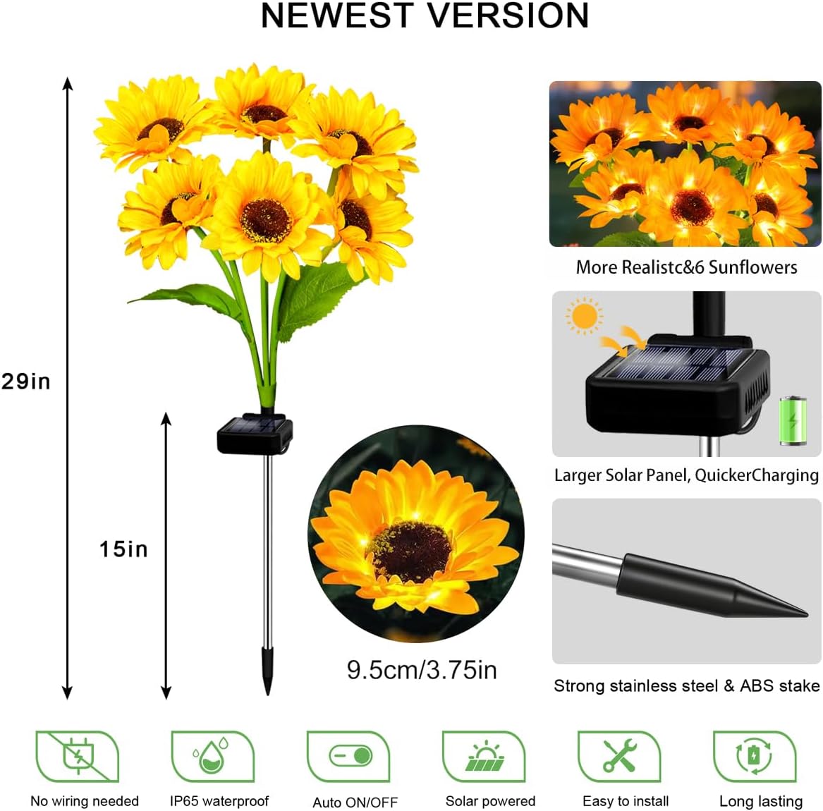 Solar Sunflower Lights 4 Pack with 24 Sunflower Solar Lights Outdoor Garden Decor Birthday Gift for Mom Women Grandma,Waterproof Solar Flower Garden Stake Lights for Yard Landscape Patio Lawn Pathway - Image 2