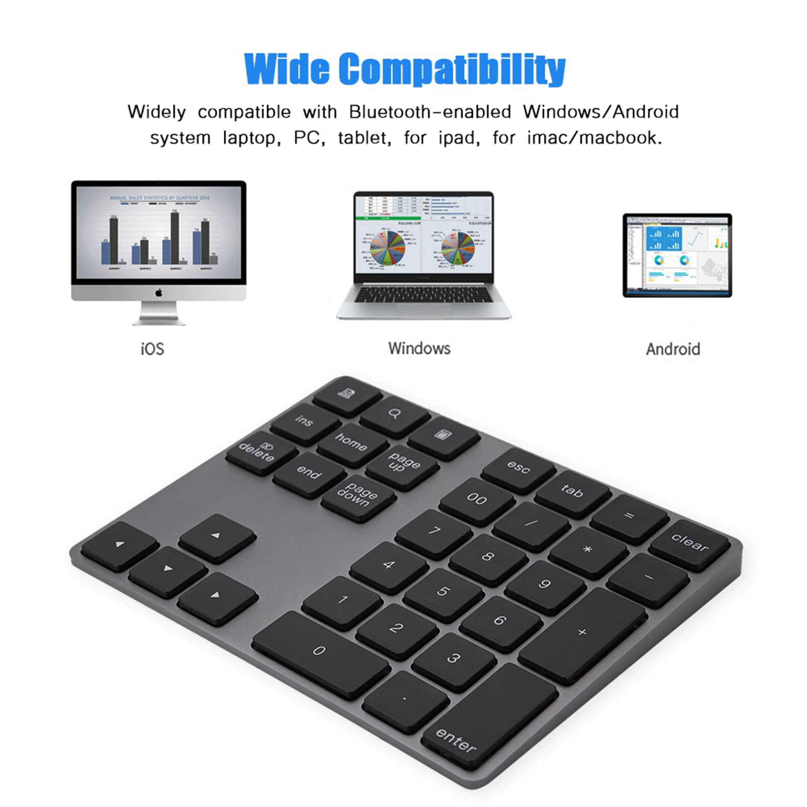 Tastierino Numerico a 34 Tasti, Bluetooth Wireless Tastierino Numerico, Supporto per Wins, per IOS, per Android, Tastiera per Immissione Dati con Tastierino Numerico contabilità