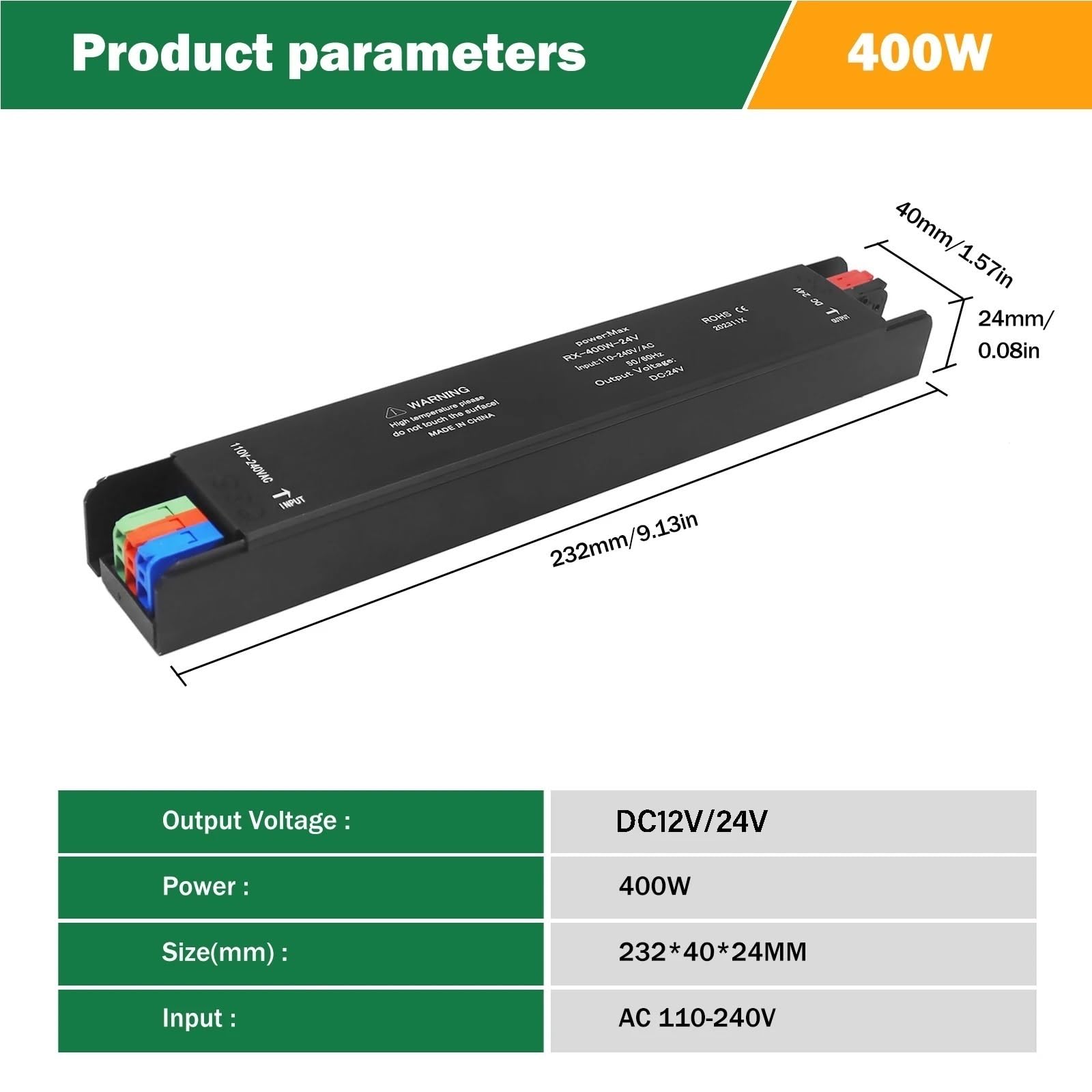 Transformateurs d'alimentation LED 60 W, 100 W, 200 W, 300 W, 400 W, AC 110-240 V, pilote d'éclairage LED silencieux for bandes lumineuses LED DC 12 V/24 V(DC 12V,60W)