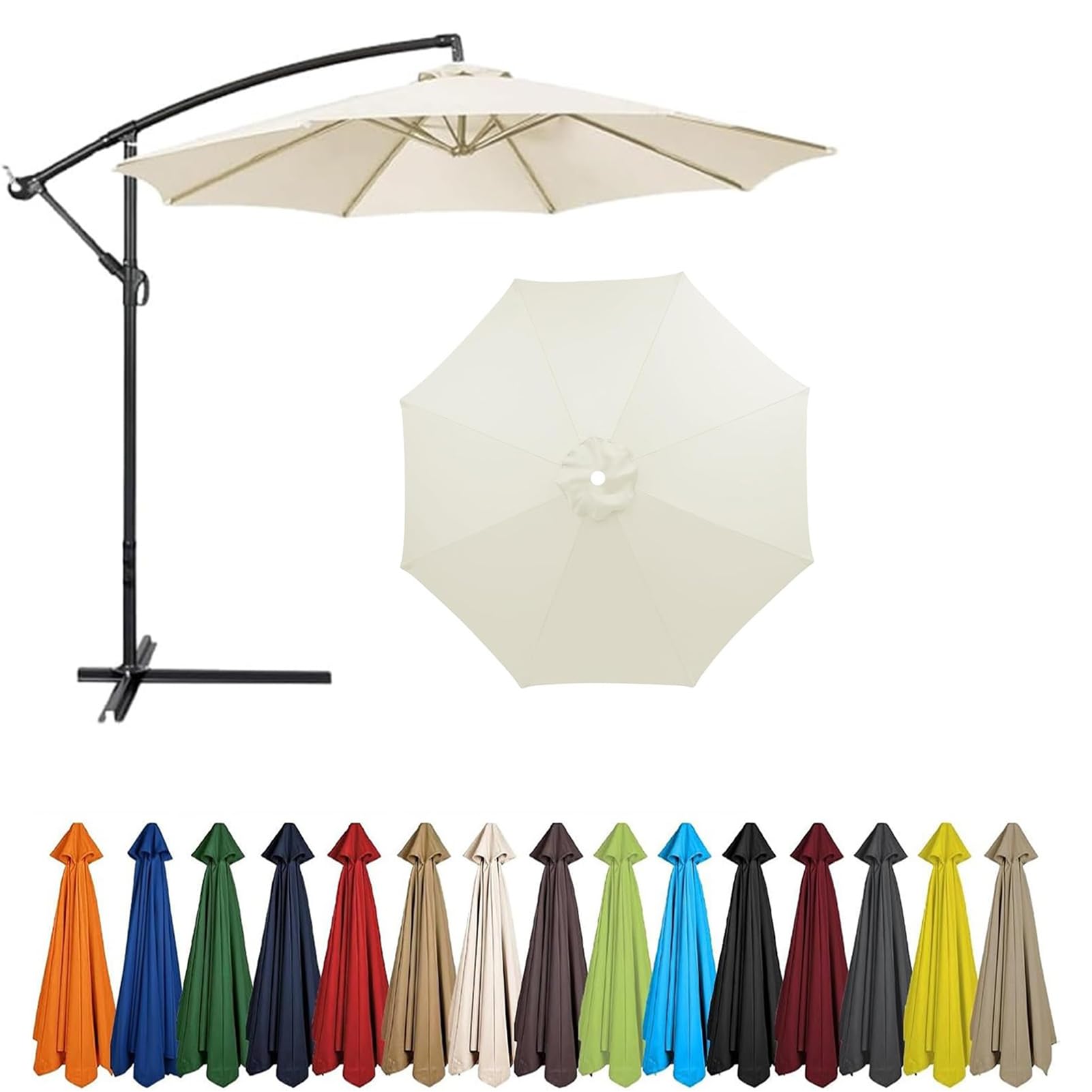 2m - 4m Replacement Parasol Canopy, UPF 50+ Garden Parasol Replacement Canopy,6 Arms 8 Arms Parasol Cover for Garden Parasol Accessories (Beige A,6ribs:3.0m/9.8ft)