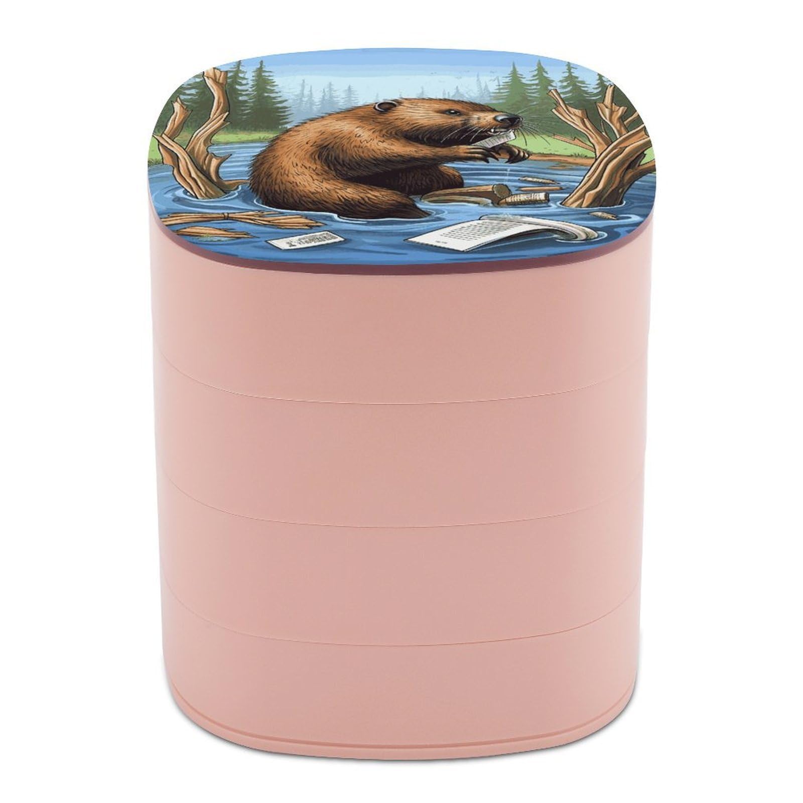 JTREHY Busy Beaver Cartoon Jewelry Box 4-Layer Covered Rotating Jewelry Storage Box Large Capacity Storage Boxes Portable Jewelry Case for Bracelets Earrings Necklace