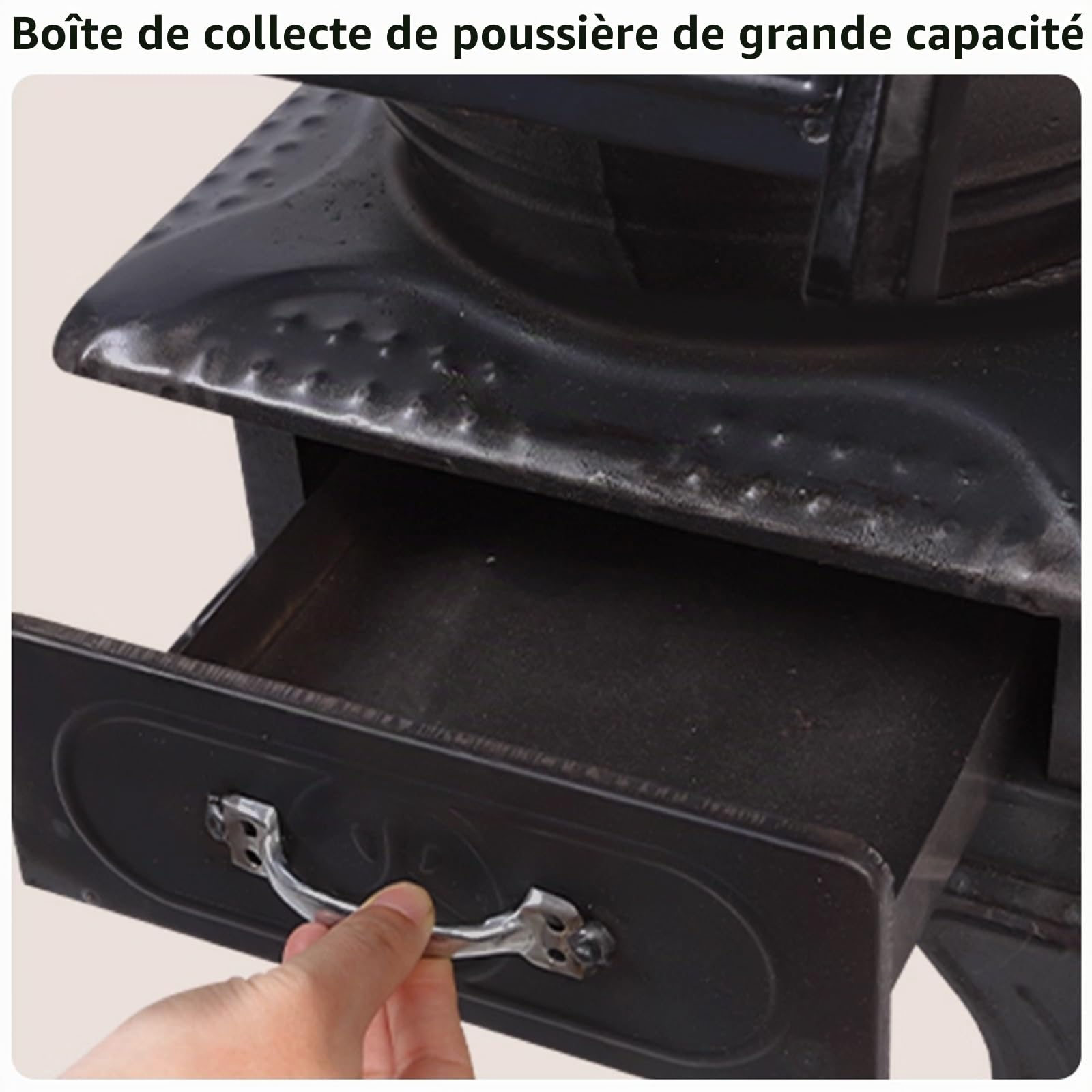 Mini Poele a Bois en Fonte Construction en Fonte avec Hublots D'observation Cuisiniere a Bois Grand Foyer Sans Fumée Convient pour la Cuisson et le Chauffage au Quotidien(A)