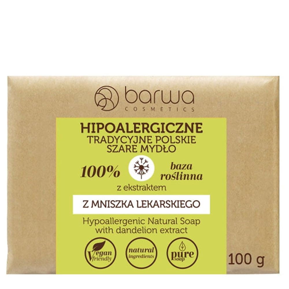 BARWA Hypoallergenic Traditional Polish Gray Soap With Dandelion Extract - 100g - Suitable for vegans
