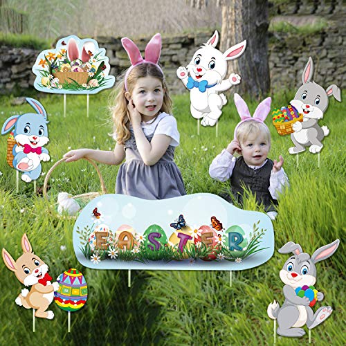 Sayala 8 pack paaseieren gegolfde tekens veelkleurig voor tuin outdoor gazon partij decoratie