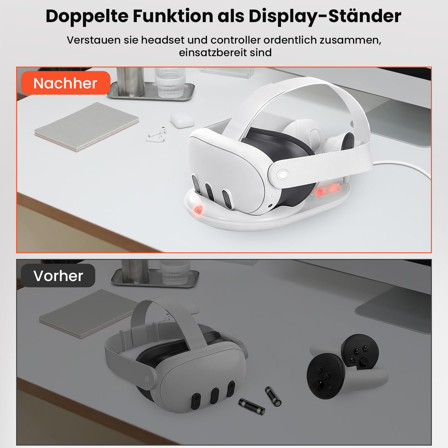 GEEKERA Ladestation Kompatibel mit Meta Quest 3, Magnetisch Ladegerät für Headset & Controller, Schnellladestation mit 18W Adapter