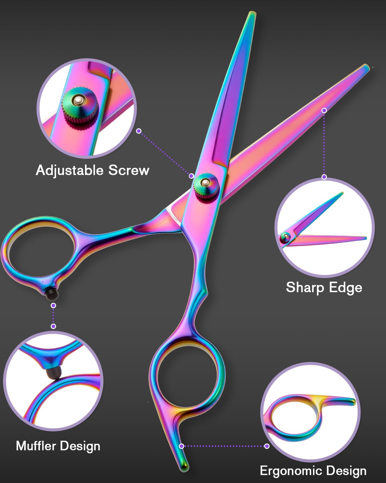 Lictin Ciseaux Coiffeur Professionnels 13 en 1-6.7" en Acier Inoxydable avec Peigne - Pour Coupe Effilée, Dégrader, Hommes, Femmes & Enfants (Multicolore Éclatant)