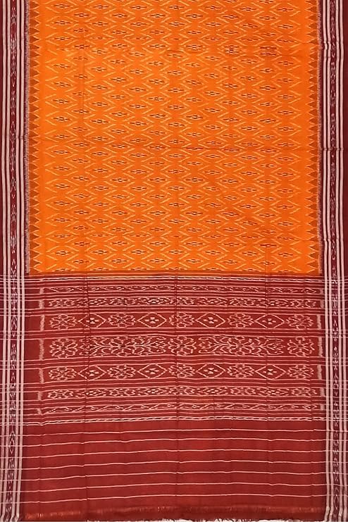 Image of Ikat Women's Cotton Saree, Handmade Pure Cotton Khandua Saree, Ikkat Orissa Traditional Handloom Saree Without Blouse