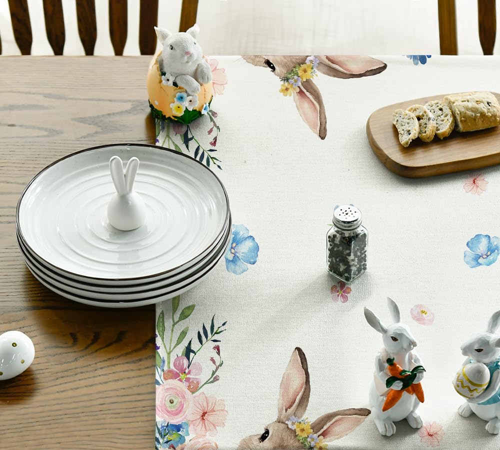 Tovaglia Pasqua Coniglietto Fiore | 100x100 Cm | Poliestere Lavabile | Decorazione Primavera - Foto 8