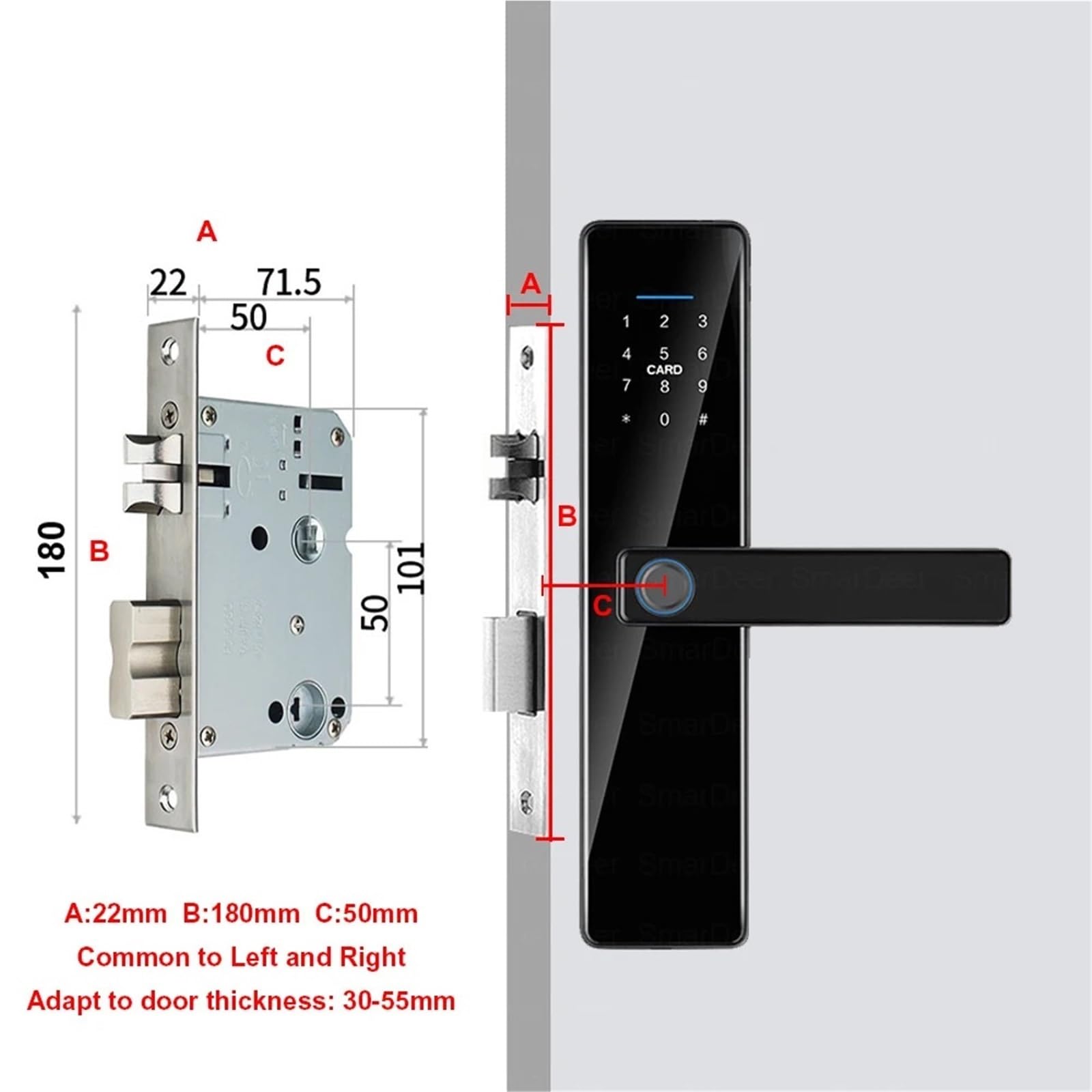 Serratura connessa Serratura elettronica Smart Lock con blocco delle impronte digitali 5 in 1 Accesso senza chiave tramite impronta digitale/Cod/Card/App(22x180(50 50))