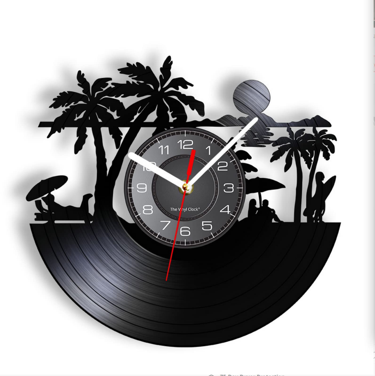 Guang trading Vinyl Record Wall Clock 12 Inch Summer Beach Home Decor Wall Clock Beach Scenery Vinyl Record Clock Sunny Beach Modern Decorative Clock Sunbathe Lovers Gift