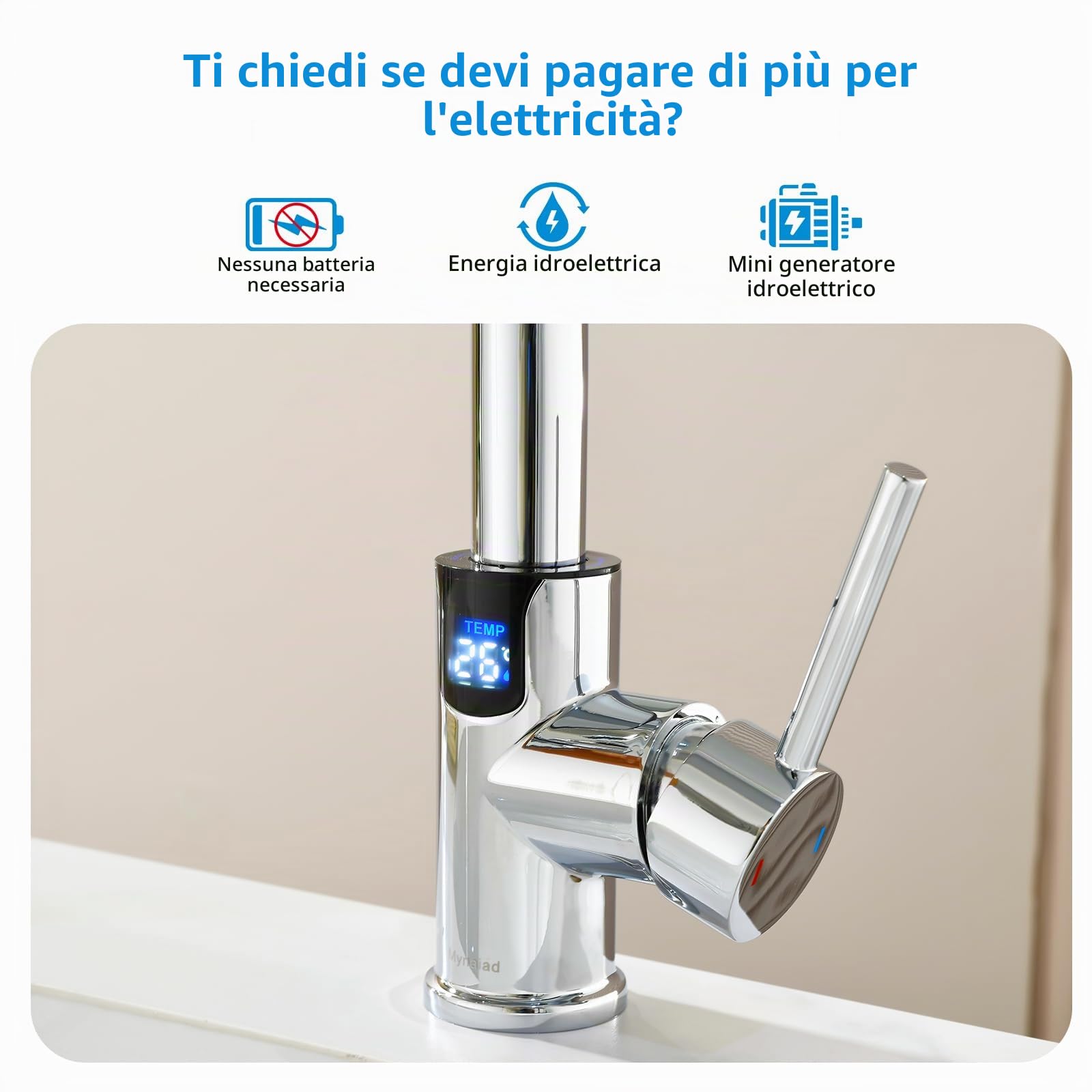 Rubinetto Bagno Lavabo Doccetta Estraibile Cromato LED Temperatura | Miscelatore Lavabo Bagno Mynaiad Monocomando con 4 Getti, Girevole 360°,Finitura Cromata Anti-impronte