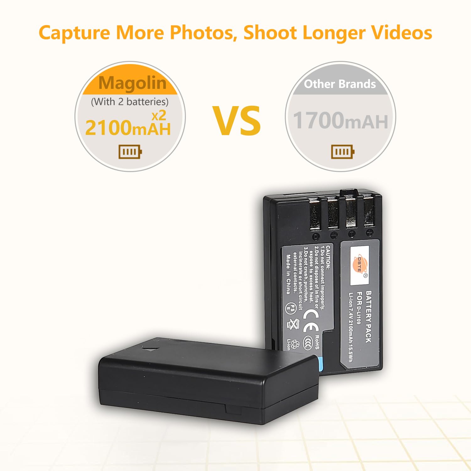 Image secondaire de DSTE® Pack de 2 Batteries Li-ion D-Li109 pour Pentax K-r, K-30, K-50, K-500