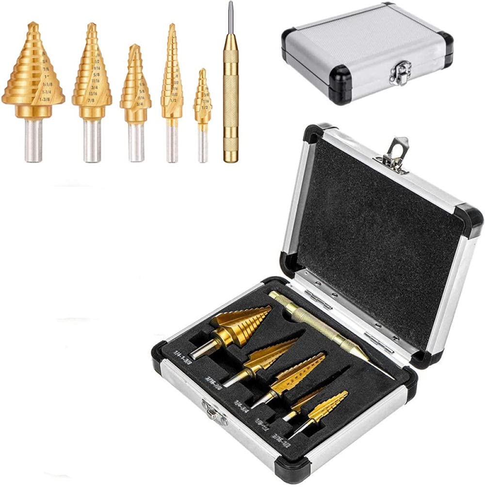 6pcs HSS Titanium Acciaio ad alta velocità Acciaio Cobalto Step Step Drill Set Set di bit per trapano a centro in acciaio ad alta velocità Punch per strumento di localizzazione accurato