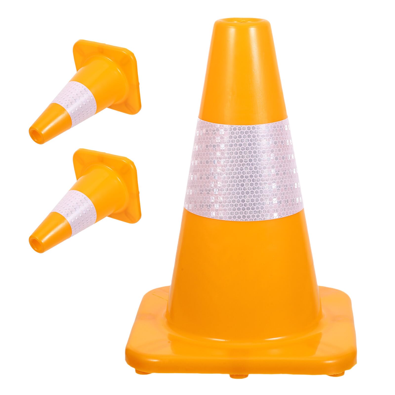 Cône de Sécurité Réfléchissant en Plastique 3 Pièces pour Chantier Routier | Jaune, Forme Conique Signalétique, Mobilité Facile et Usage Portable, Sécurité Nocturne pour Secours et Circulation
