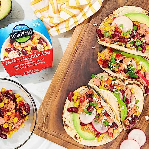Image of Wild Planet Ready-To-Eat Wild Tuna, Bean & Corn Salad, 5.6 Oz, Pack of 1 | Red Bean & Corn Salad with Organic Sweetcorn, Red Peppers and Carrots. Non-GMO, Gluten Free, Kosher, Dairy Free