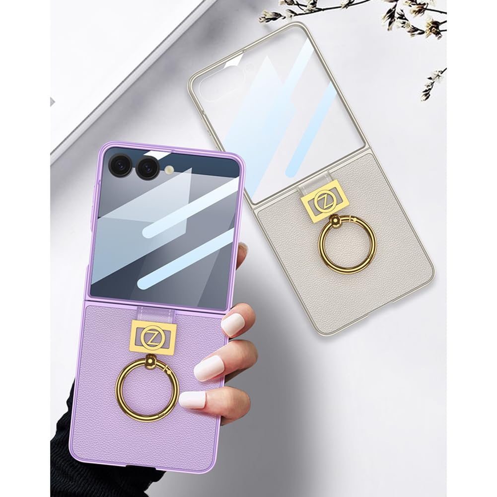 Zielony, Flip 7, skórzane etui do Samsung Galaxy Z Flip 7, wbudowana osłona ekranu, wąskie, odporne na wstrząsy etui z pierścieniem na palec