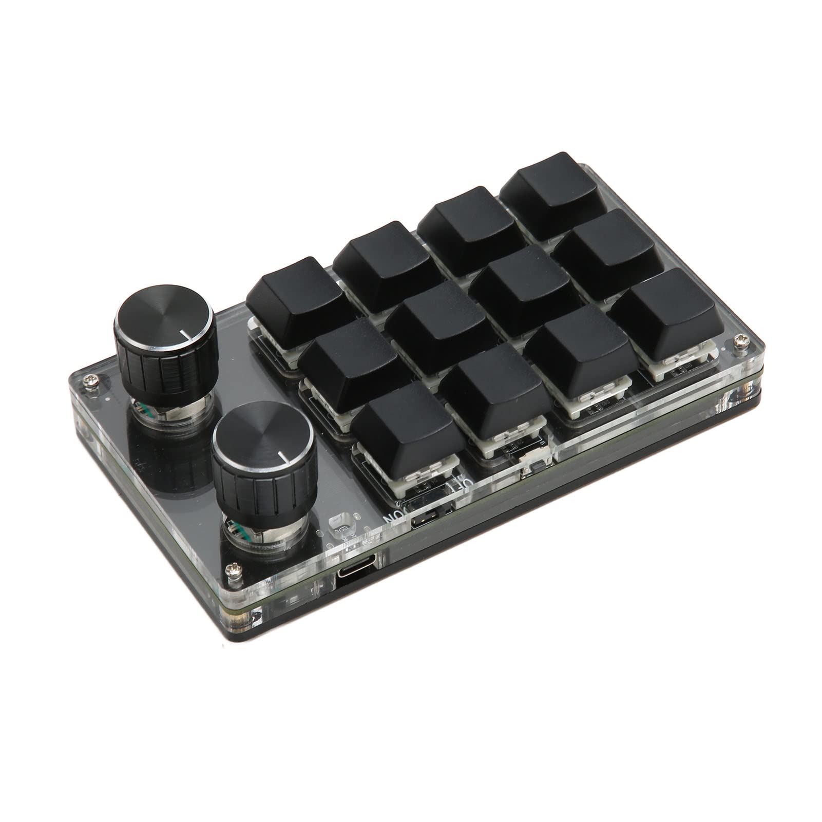 Mini Teclado Programable con 12 Teclas y 2 Perillas para Juegos y Medios Conexión USB BT Compacta (Negra)