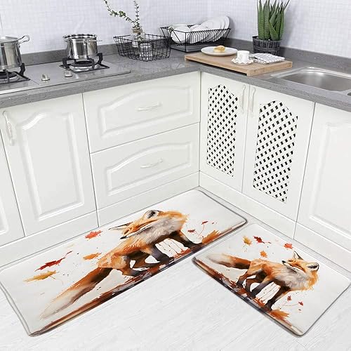 Alfombras de cocina de zorro animales del bosque de otoño arce dibujado a mano garabatos estilo pintura al óleo alfombras de baño alfombras de baño