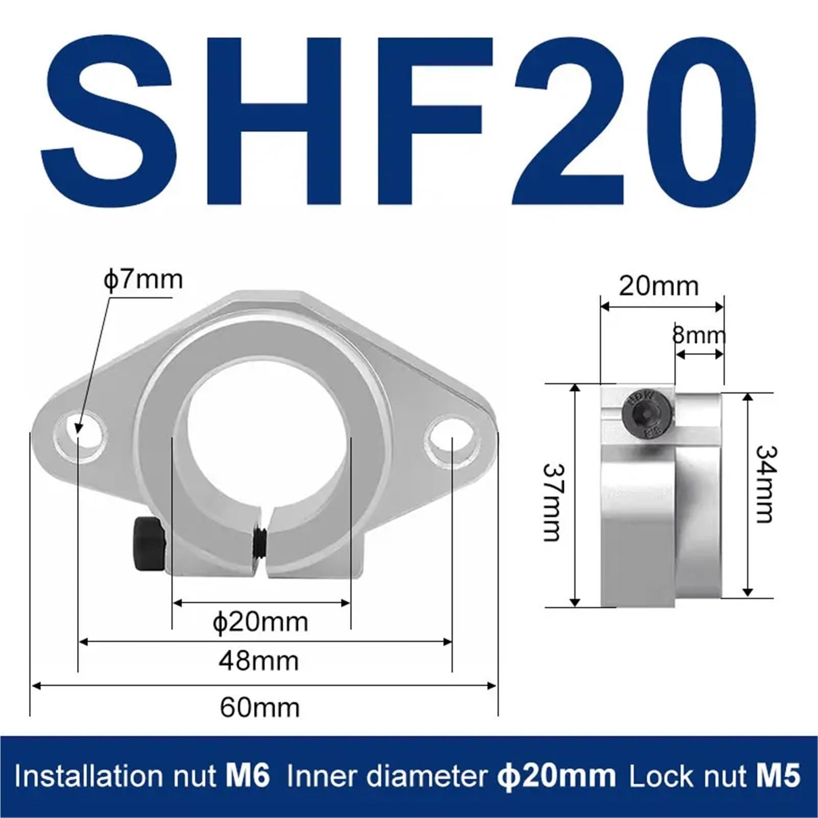 Support d'arbre de rail de tige linéaire en aluminium SHF8 SHF10 SHF12 SHF13 SHF16 SHF20 1 pièce(SHF20 20mm)