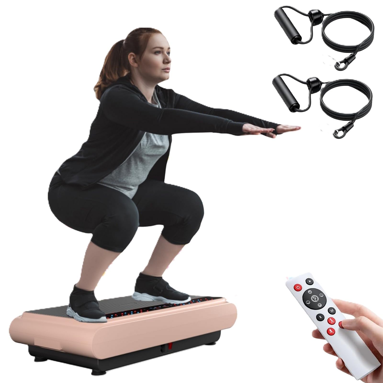 Natini Vibration Plate Exercise Machine - Whole Body Vibration Platform Machine with Pilates Bar Resistance Bands for Home Fitness Training Equipment & Weight Loss (Pink)