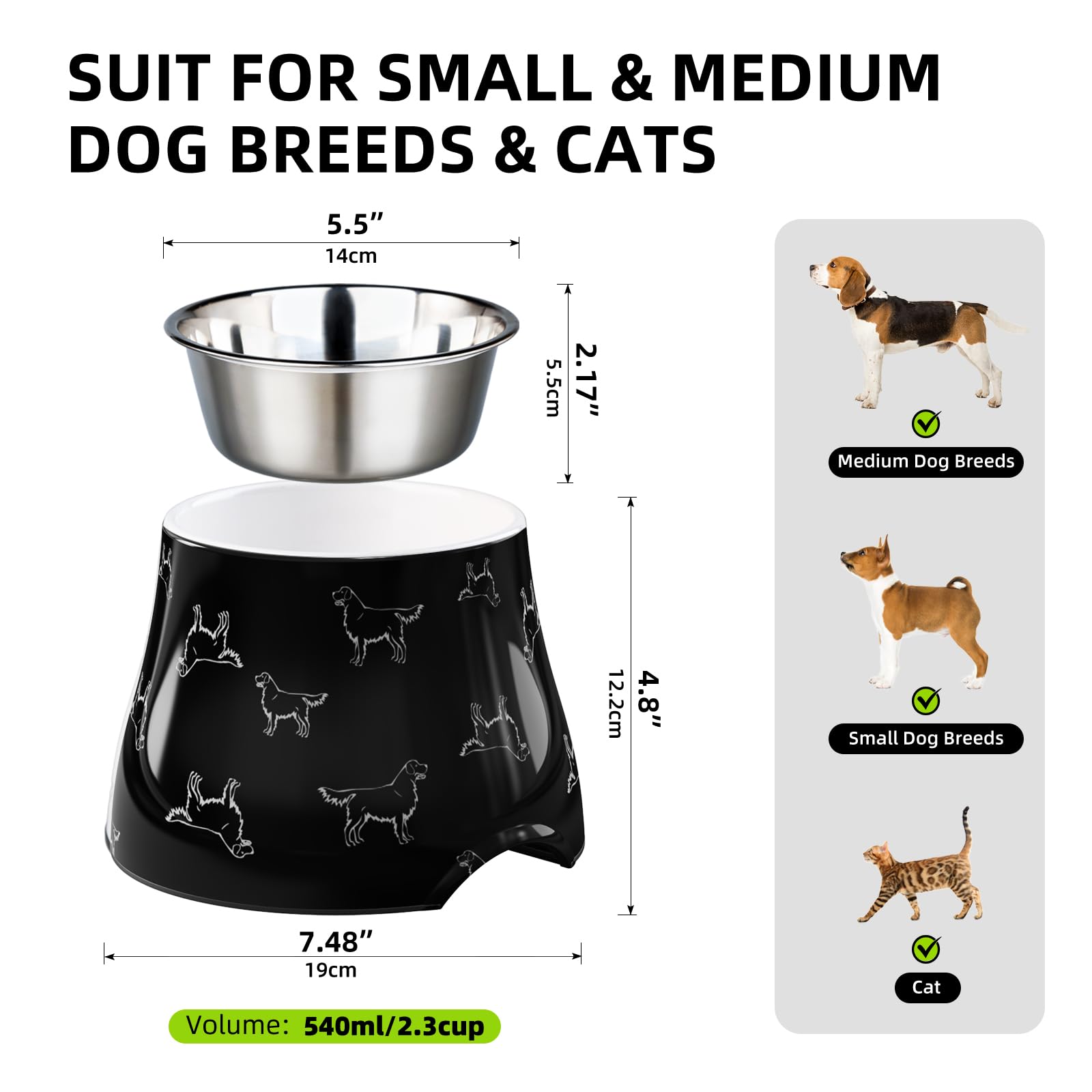 Pet Supplies : Elevated Dog Bowls with Stainless Steel Bowl, Prevention of  Vertebrae Disease Dog Food Bowl, Non-Slip and High Capacity Pet Bowls M/2  Cup Black : Amazon.com