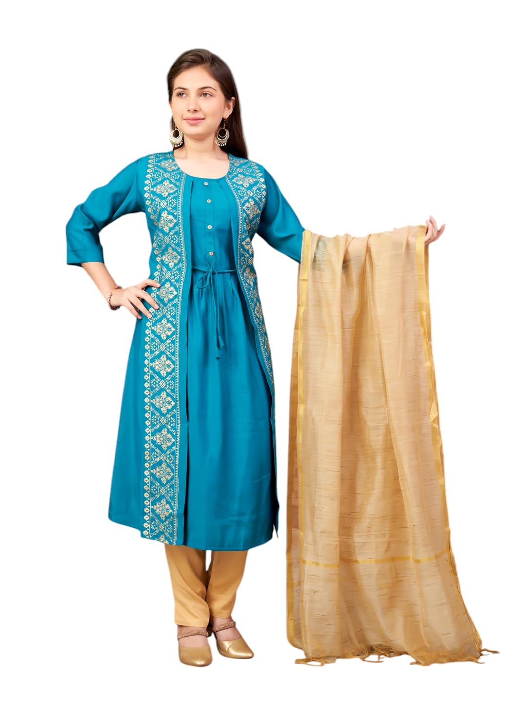 Aarika Girls Ethnic Wear Sea Green Colour Foil Print Silk Kurti-8-15 Years (Kurti-Sd-2933)